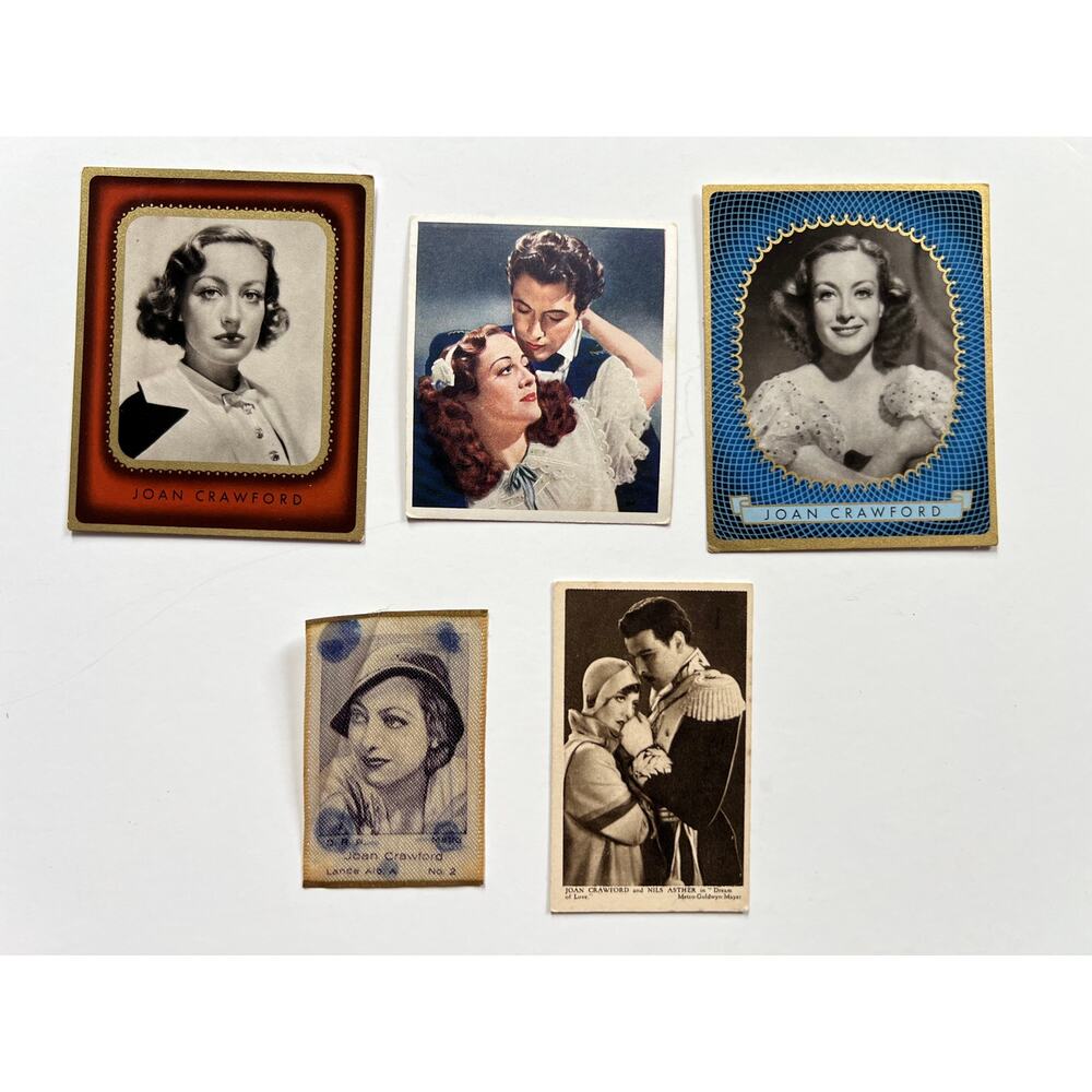 5 RARE 1930s Joan Crawford Tobacco Cards Bunte Filmbilder, Hollywood Grand Hotel